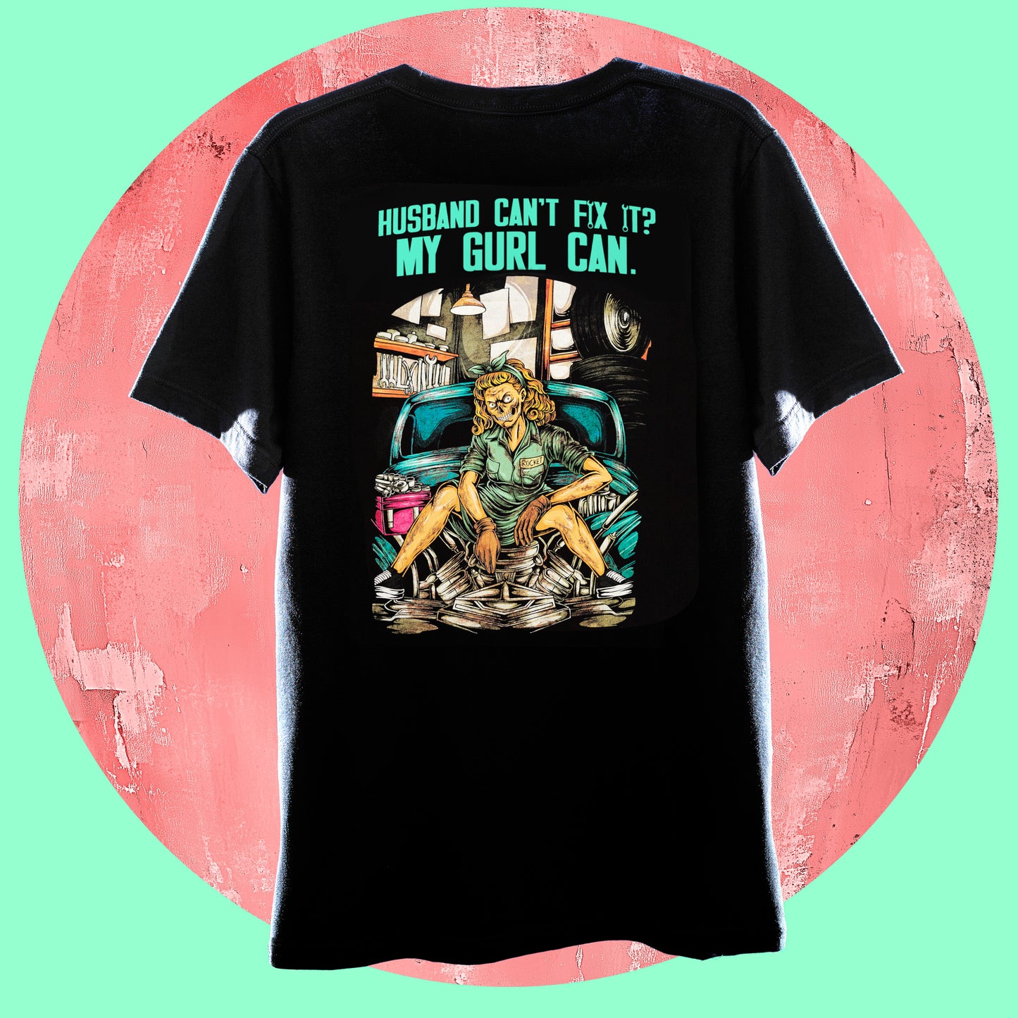 "Gearheadz" Retro Comic Ghoul Tee – Feminist Macabre Shirt (Black/Pink/Green)