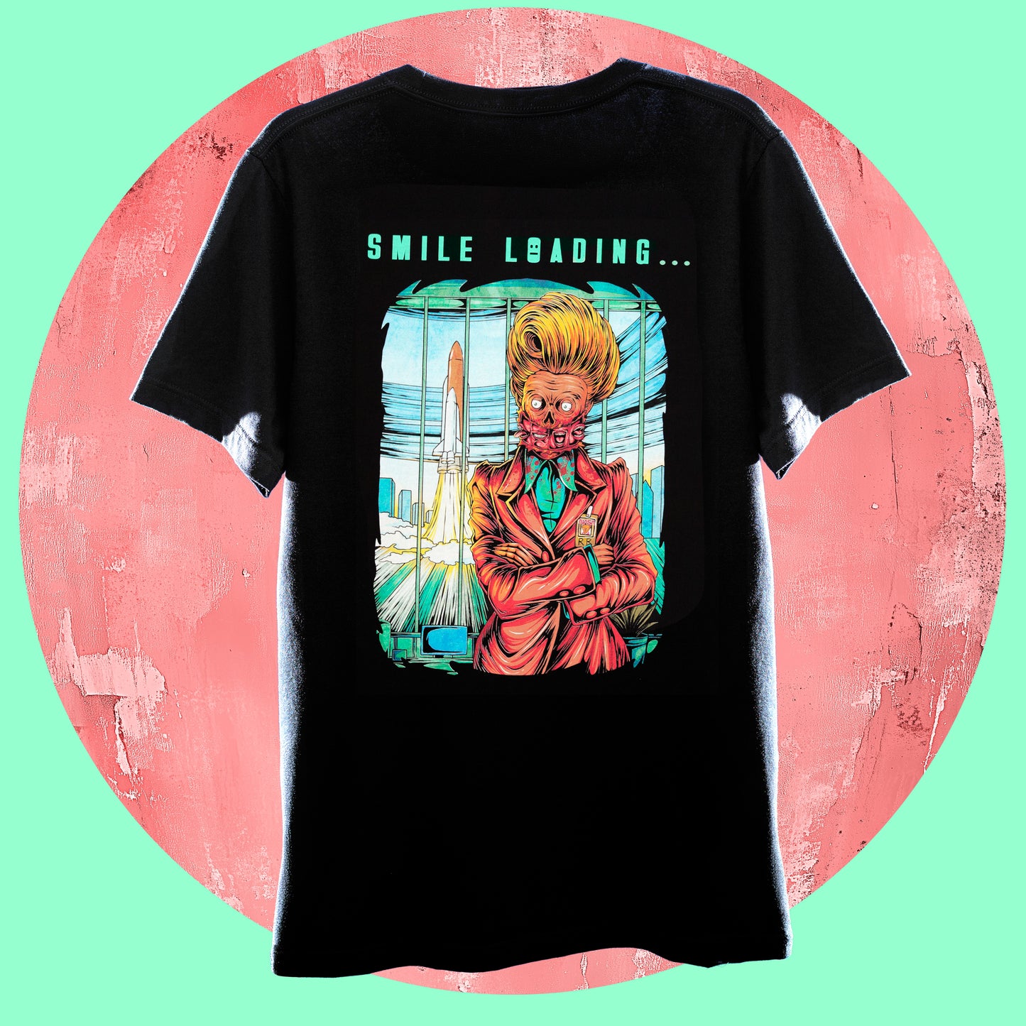 "Say Cheese" Retro Comic Ghoul Tee – Feminist Macabre Shirt (Black/Pink/Green)