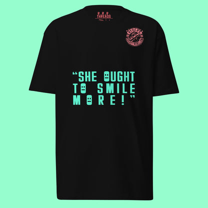 "Say Cheese" Retro Comic Ghoul Tee – Feminist Macabre Shirt (Black/Pink/Green)