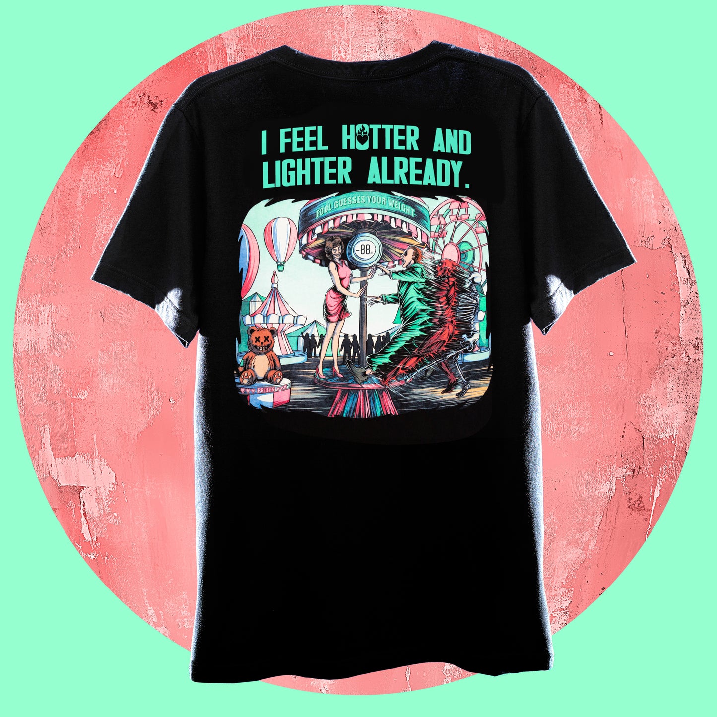 "Weight Watchers" Retro Comic Ghoul Tee – Feminist Macabre Shirt (Black/Pink/Green)